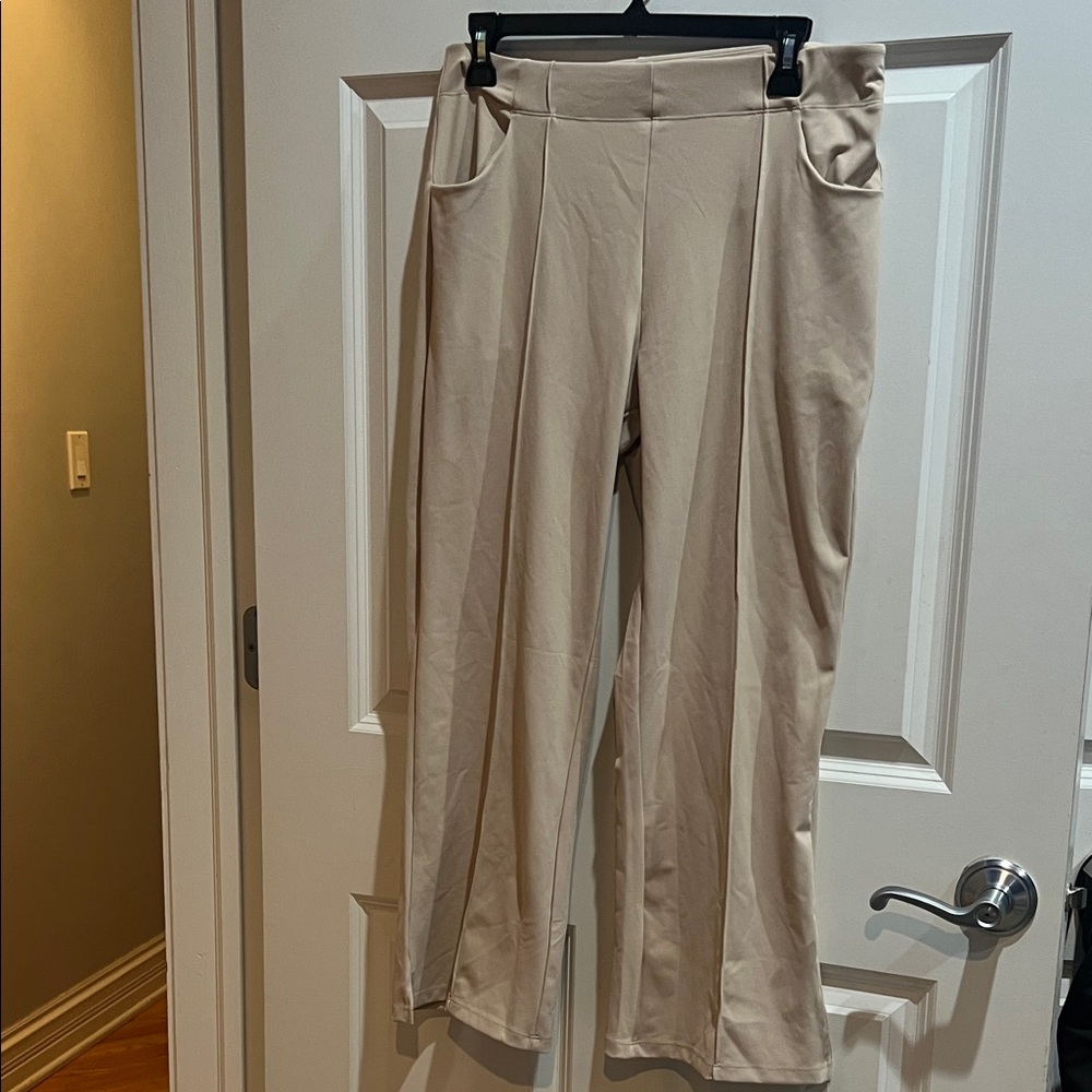 Light Beige Wide-Leg Women's Pants with High Waist